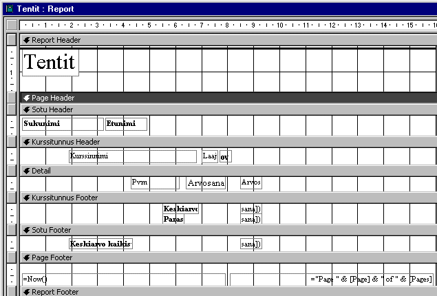 Valmiin tenttisuoritusraportin design-n�kym�
