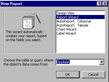 Luodaan uusi raportti report wizardilla