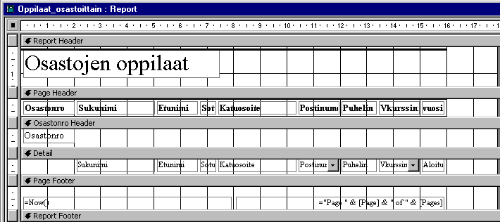 Raportin jakautuminen ryhmiin