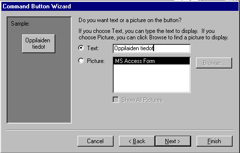 Nappulan tekstiksi esimerkiksi oppilaan tiedot