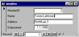 Lomake member-tietojen selailuun