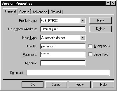 session properties -dialogi