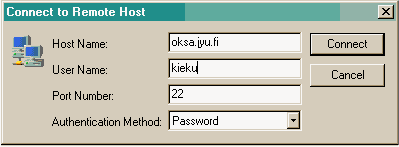 Secure Shell Clientin Quick Connect -dialogi