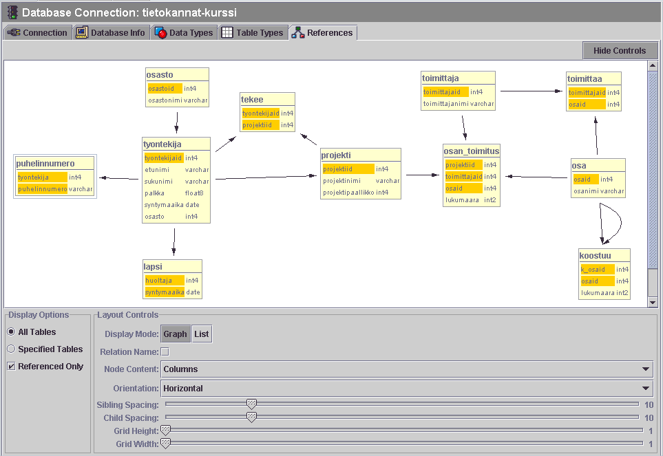 dbVisualizerin references-v�lilehti