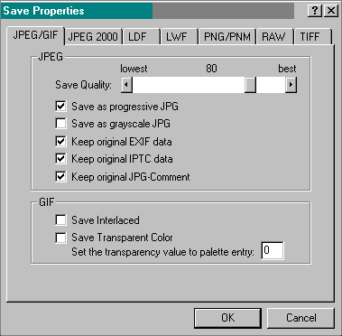 Irfanviewin tiedostoformaattien options-dialogi