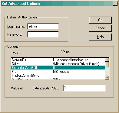 Set advanced options -dialogi
