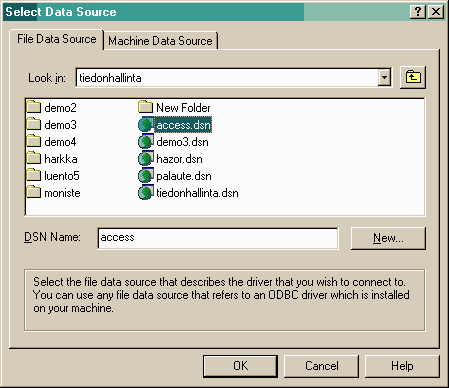 Valitse access.dsn