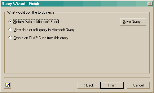 Query Wizard - Finish -dialogi