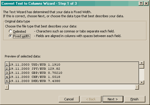 Convert Text to Columns Wizard