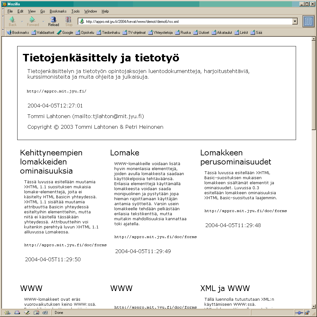 CSS:llä muotoiltu RSS-dokumentti