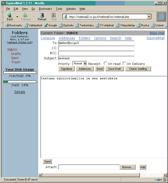Squirrelmailin compose sivu
