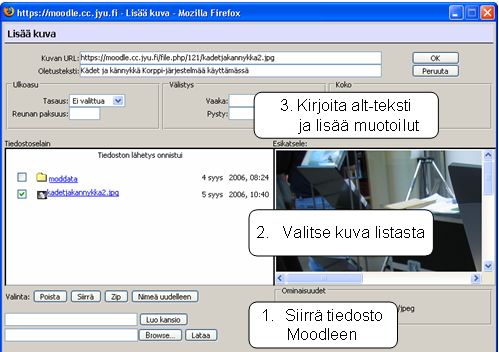 Lis�� kuva Moodle-j�rjestelm��n