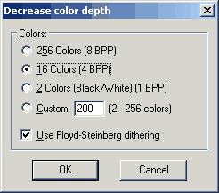 Irfanviewin decrease color depth -dialogi