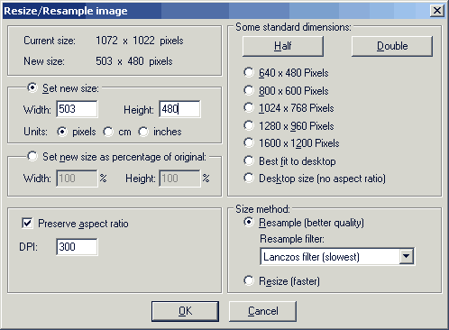 Irfanviewin resize-dialogi