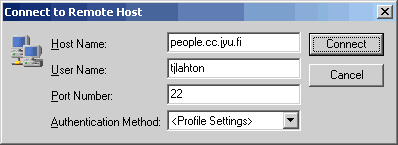 F-Secure SSH:n connect-dialogi