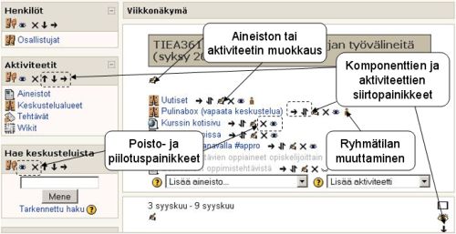 Kurssin etusivun muokkausmahdollisuudet