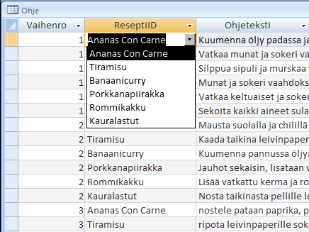 Reseptin valitseminen alasvetovalikosta Reseptin valitseminen alasvetovalikosta