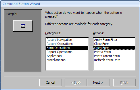 Valitaan Form Operations ja Open Form Valitaan Form Operations ja Open Form