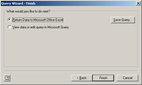 Return data to Microsoft Excel