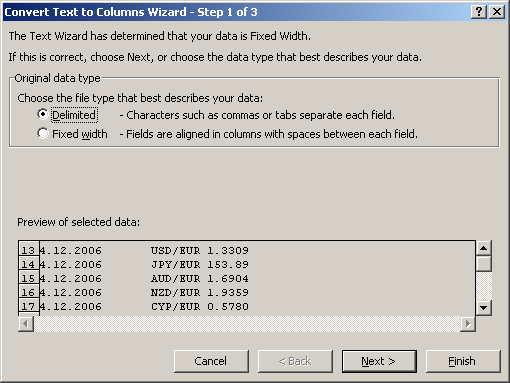 Valitse delimited