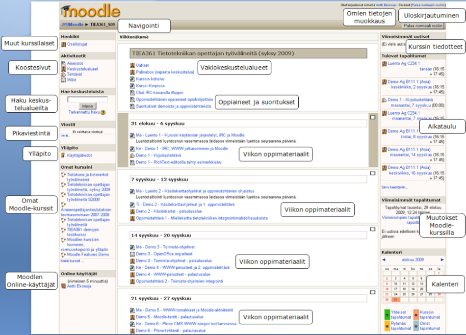TIEA361-kurssin etusivu Moodlessa