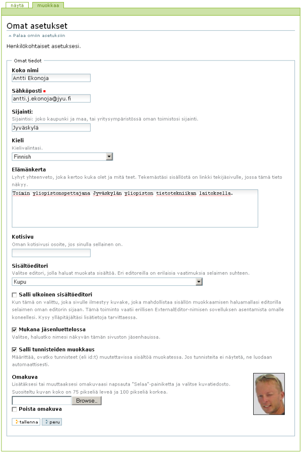 Plone-sis�ll�nhallintaj�rjestelm�n henkil�kohtaiset asetukset