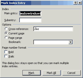Mark index entry