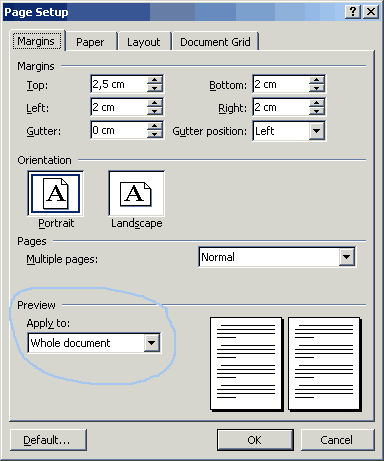 Page setup dialogin margins-v�lilehti