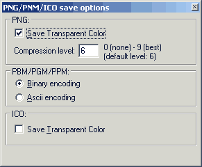 PNG:n options -dialogi