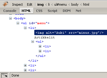 HTML inspector firebugissa
