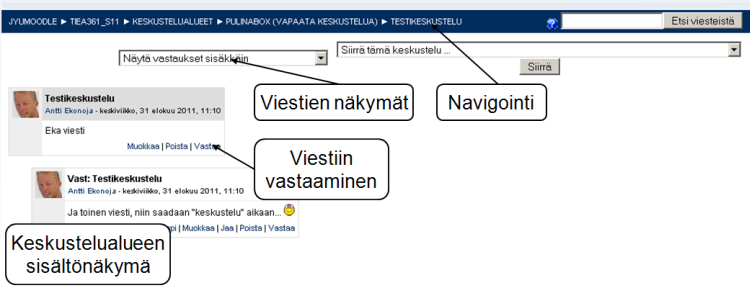 Yhden keskustelualueen säikeen näkymä