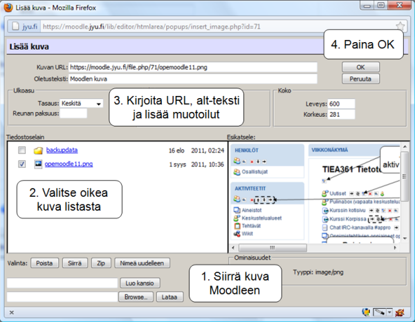 Kuvan lisääminen Moodle-järjestelmään