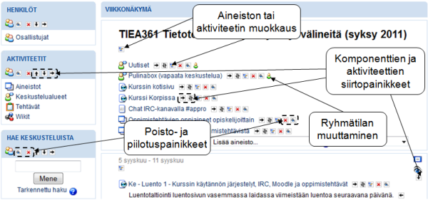 Kurssin etusivun muokkausmahdollisuudet