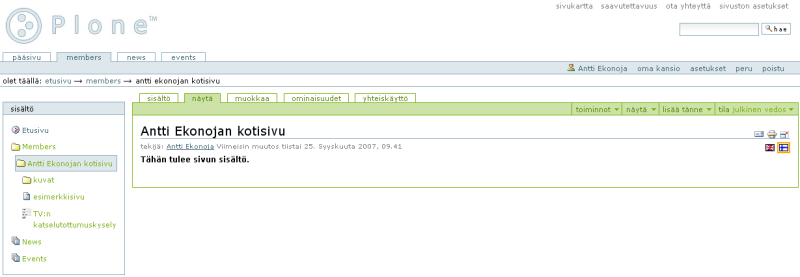 Plone-sisällönhallintajärjestelmän perusnavigointivaihtoehdot