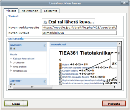 Kuvan lisääminen Moodle-järjestelmään