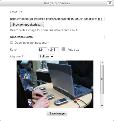 Kuvan lisääminen Moodle-järjestelmään