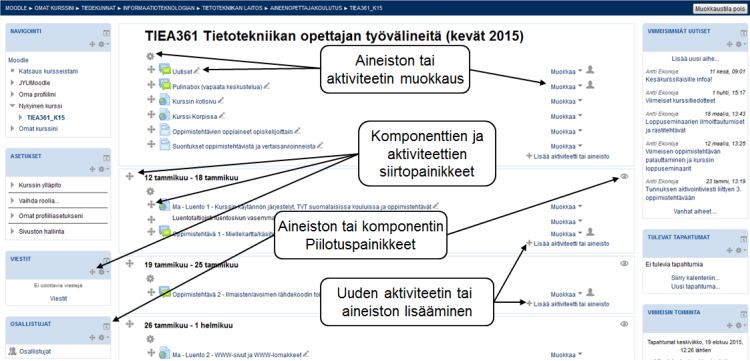 Kurssin etusivun muokkausmahdollisuudet