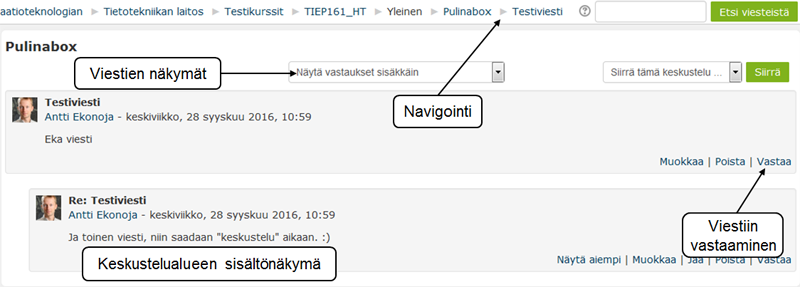 Yhden keskustelualueen säikeen näkymä