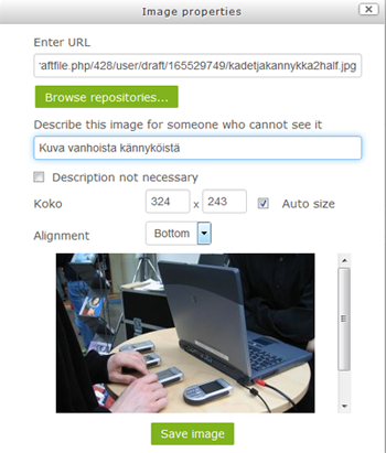 Kuvan lisääminen Moodle-järjestelmään