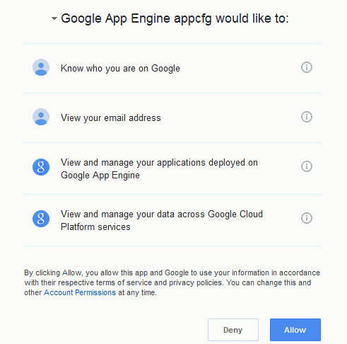 Lupa projektin päivittämiseen googlen palvelimelle