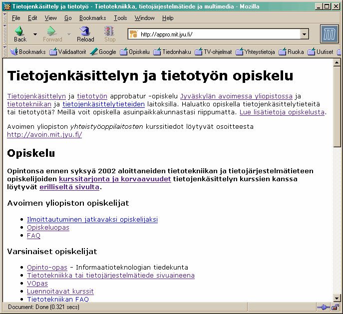 appro.mit.jyu.fi:n etusivu ilman tyylim��rityksi�
