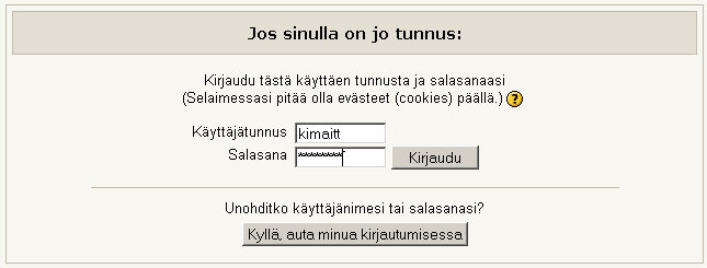 Kirjautuminen työtilaan