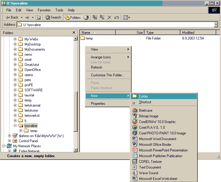 kansion luominen Windows Explorerilla
