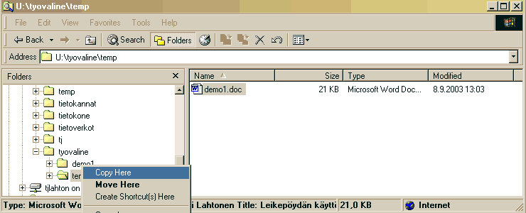 Kopiointi oikealla napilla