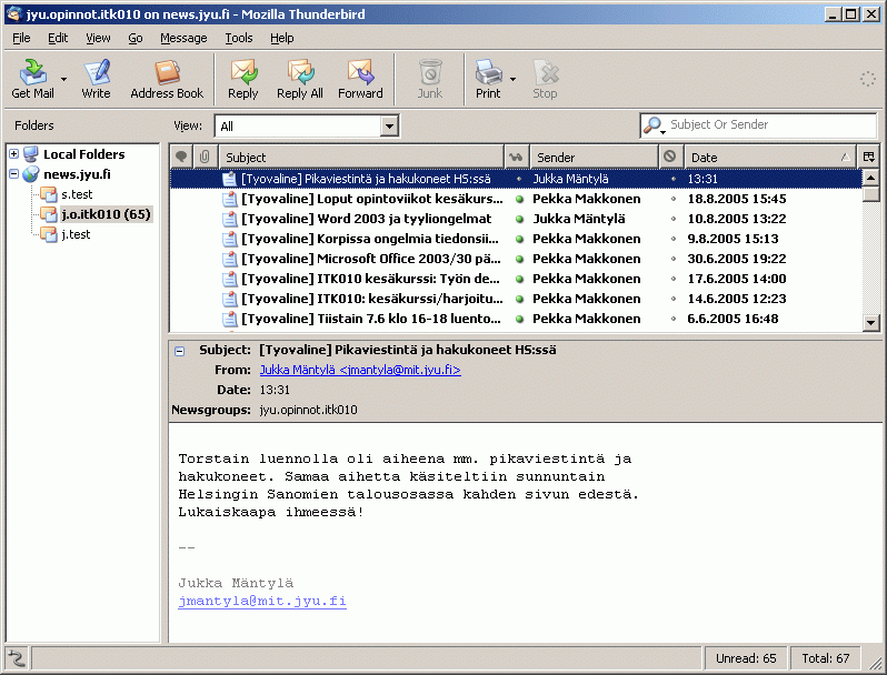 Uutisryhmien lukua Mozilla Thunderbird -ohjelmalla