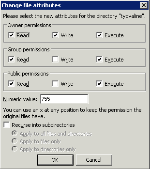 File Permissions -dialogi