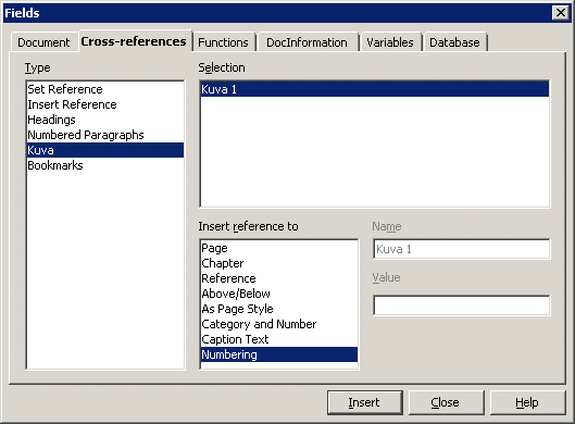 Insert|Cross-references-dialogi