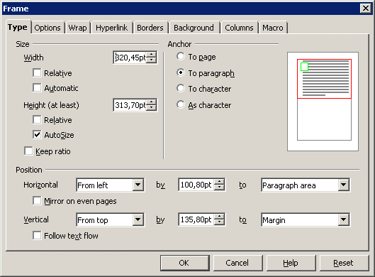 Type-välilehti