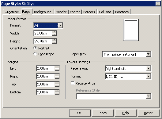 Sivuasetukset