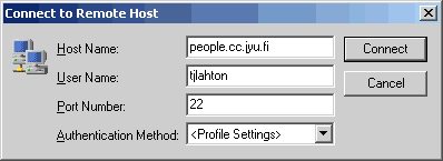 Ota yhteys jalava.cc.jyu.fi-koneeseen